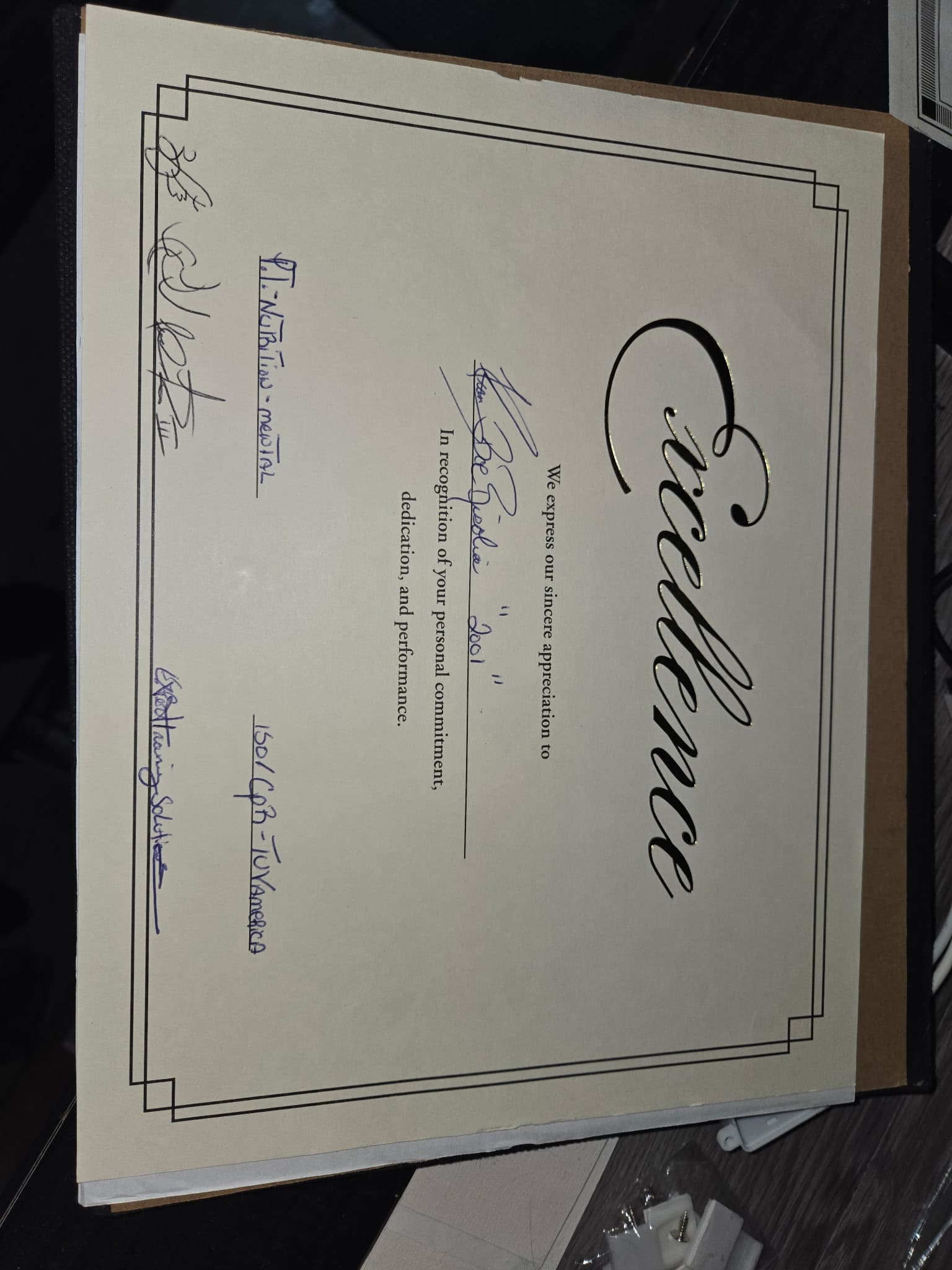 Certificate of Excellence